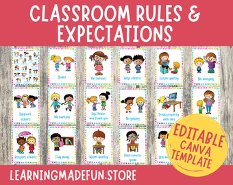 Classroom Rules Posters, Class Expectations, Bulletin Board, Educational Learning Poster, Classroom Decor, Kindergarten, Preschool, Daycare