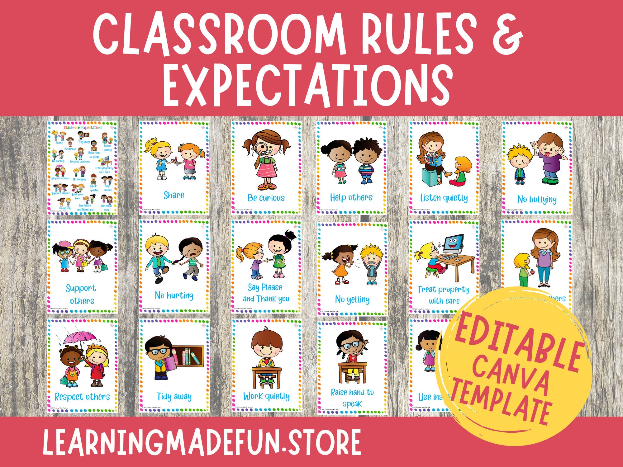 Preschool Classroom Rules With Visual Aids Visual Rule Cards For Kids