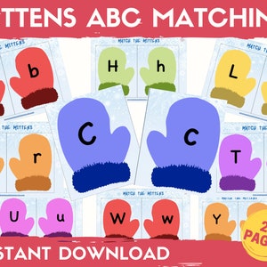 ABC Matching Game, Winter Alphabet, Mittens matching activity, Busy Book Printable, Learning activities for kids, Homeschool Preschool