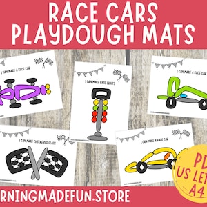 レースカー 粘土マット 細かい運動能力 ビジュアルカード 粘土マット 印刷可能な幼児向けアクティビティ ホームスクール 幼稚園 就学前向けリソース