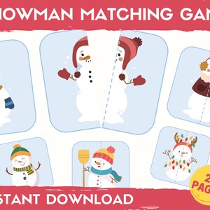 Winter Matching Game for kids Snowman Matching Activity image 1