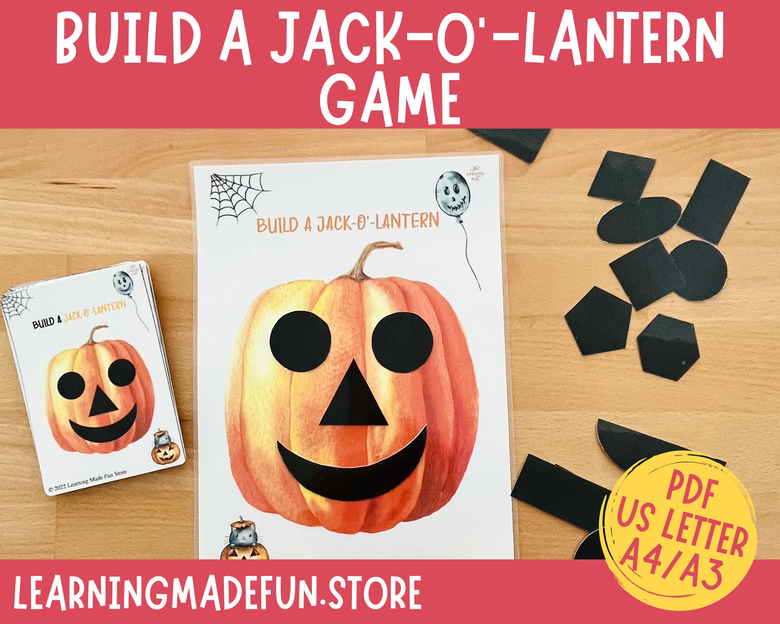 Jack-o-lantern Printable Activity: Matching Shapes Halloween Game (PDF ...