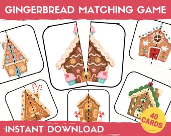 Gingerbread Matching Game for toddlers, Christmas Games printable, Toddler Matching Activity, Learning Binder, Busy Book printable for kids