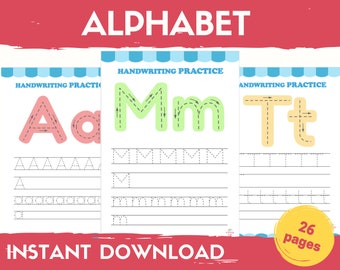 Alphabet Tracing Worksheets, Alphabet Worksheets, Tracing ABC printable, Tracing Worksheets for Preschool, Handwriting Alphabet, ABC trace