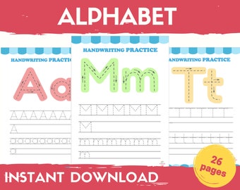 Alphabet Tracing Worksheets: ABC Handwriting Practice (Digital Download)