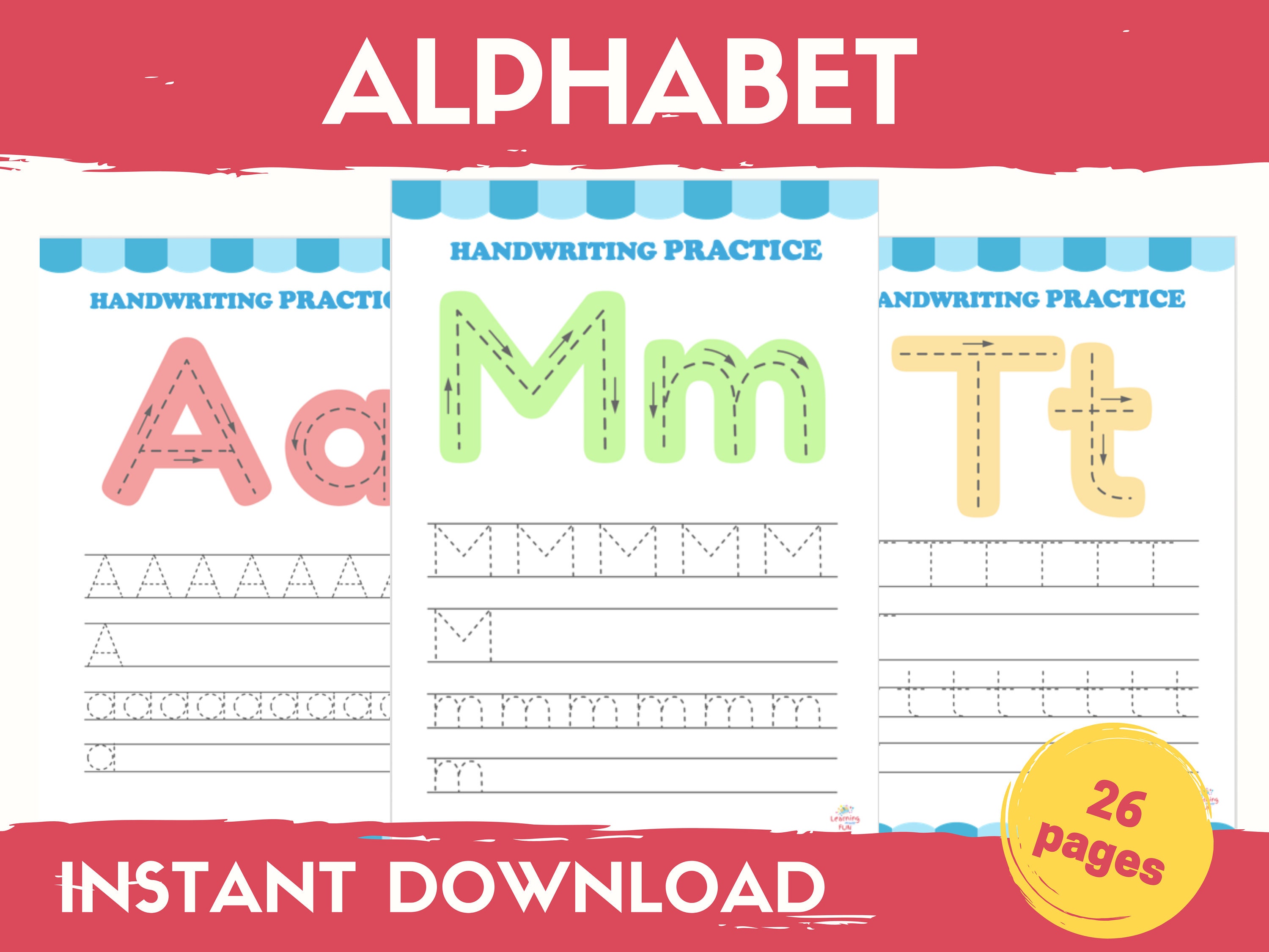 Abc Riteing Alphabet Tracing Worksheets: ABC Handwriting Practice (digital Download ...