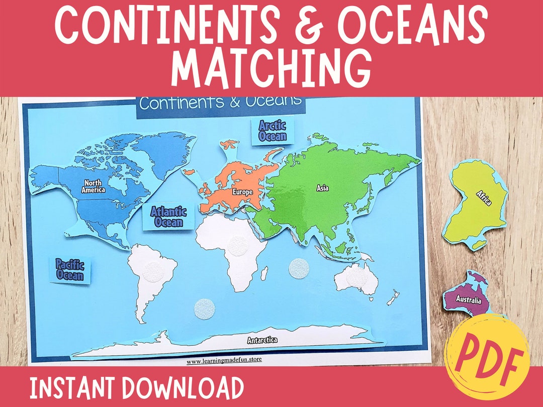Continents Matching Activity, World Map Printable, Continents of the ...
