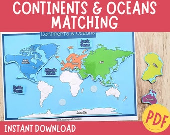 Wereldkaartpuzzel: bijpassende activiteit continenten en oceanen (pdf)