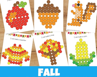 Fall Pom Pom Task Cards Printable | Preschool & Kindergarten Fine Motor Activities | Autumn Homeschool Learning | Pom Pom Mats PDF