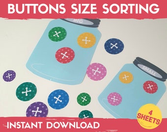 Button Größe Sortieren Belegtes Buch: Druckbare Sortieraktivität (Digitaler Download)