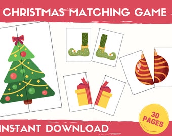 Christmas Matching Game for toddlers, Christmas Games printable, Toddler Matching Activity, Learning Binder, Busy Book printable for kids