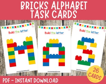 Alphabet Brick Building Cards: Preschool Literacy (PDF Download