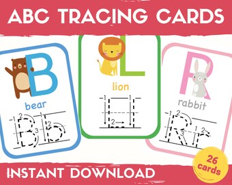 Alphabet Tracing Printable Flashcards, ABC Flashcards, Handwriting Practice, ABC writing, Pre-K worksheets, ABC Learning, Busy Book