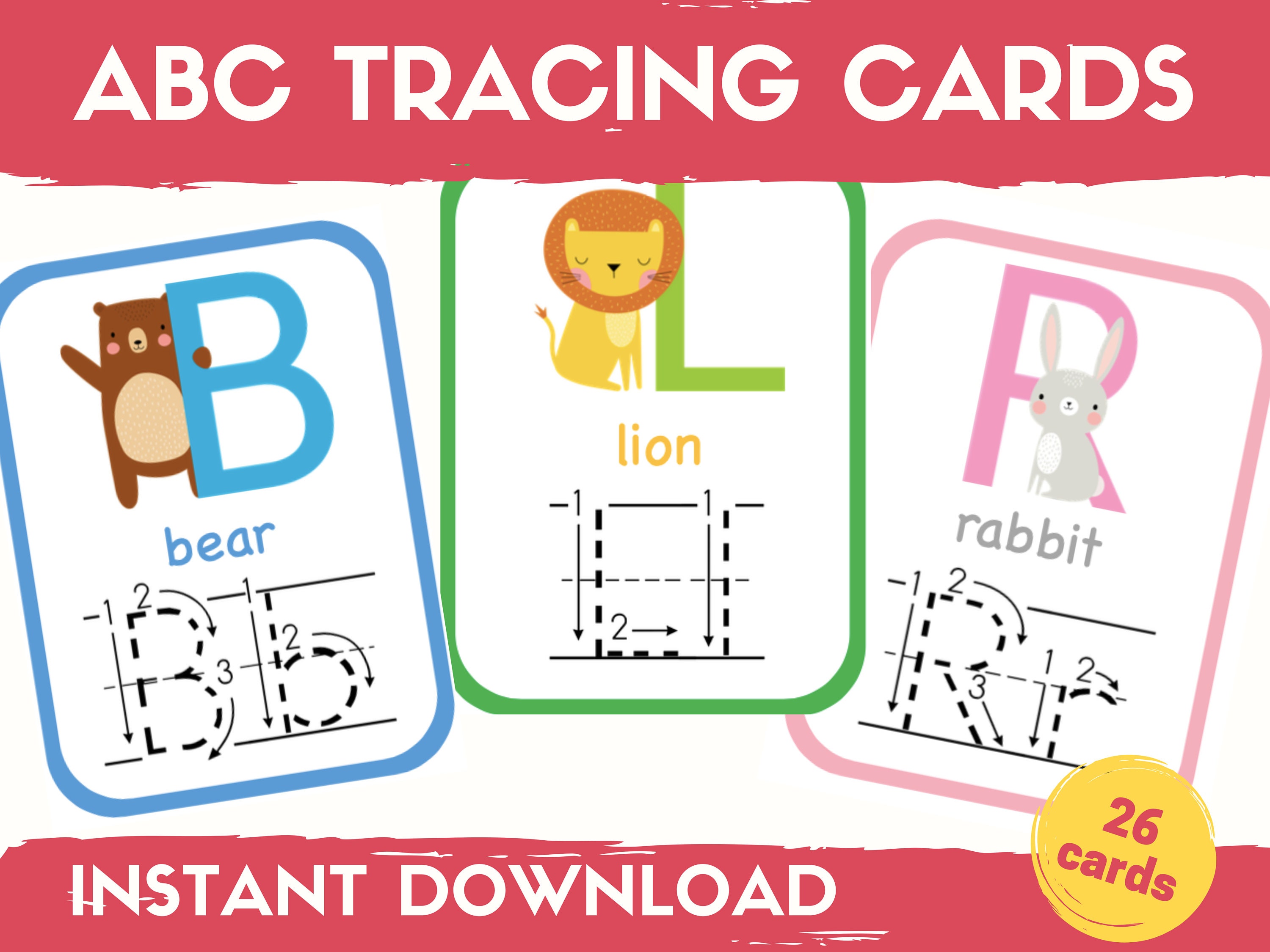 Alphabet Tracing Printable Flashcards ABC Flashcards Etsy UK