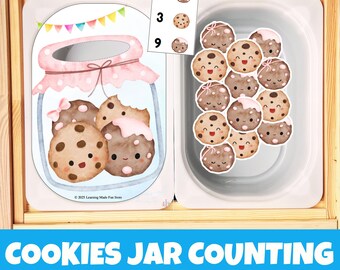 Cookies Jar Counting Game | Flisat Insert Math Center Printable | Preschool Kindergarten Activity | Numbers 1-10 Task Card for Sensory table