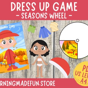 Seasons and Weather Dress Up Game, Paper Doll Clothing, Seasons Wheel Match, Kids Dress Up Activity, Seasons Clothes Sorting Mats, Busy Book