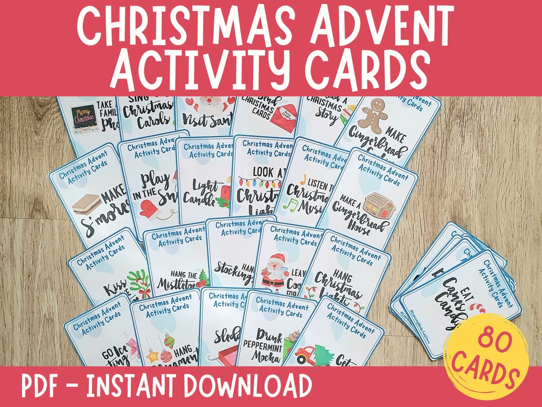 Christmas Advent Activity Cards, Christmas Bucket List, Play Ideas for Kids, Learning Activity