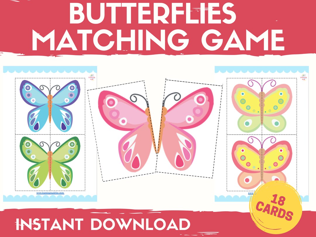 Butterflies Matching Game for Kids, Insects Matching Activity, Spring