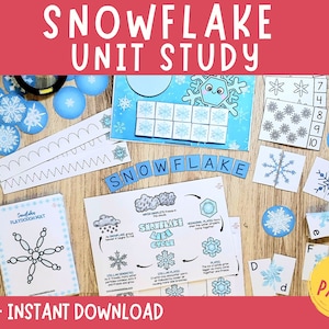 Snowflakes Unit Study Snow Printable Resources Homeschool Learning Bundle Winter Kids Activity Life Cycle of Snow Preschool Curriculum