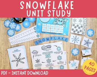 Snowflakes Unit Study Snow Printable Resources Homeschool Learning Bundle Winter Kids Activity Life Cycle of Snow Preschool Curriculum