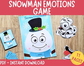 Juego de emparejamiento de emociones de muñeco de nieve: Actividad de invierno (PDF)