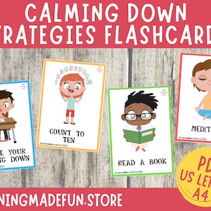 Calm Down Strategies Flashcards, Coping Skills, Techniques, Calm Down Tools, Emotional Regulation, Calm Corner Resource, Autism Activities