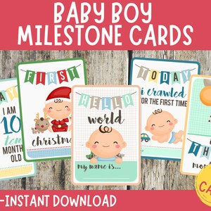 Cartes anniversaire bébé garçon, Cartes du mois à imprimer, Cadeau baby shower, Future maman, Premier an de bébé, Moments de la première année, Cartes mensuelles garçon