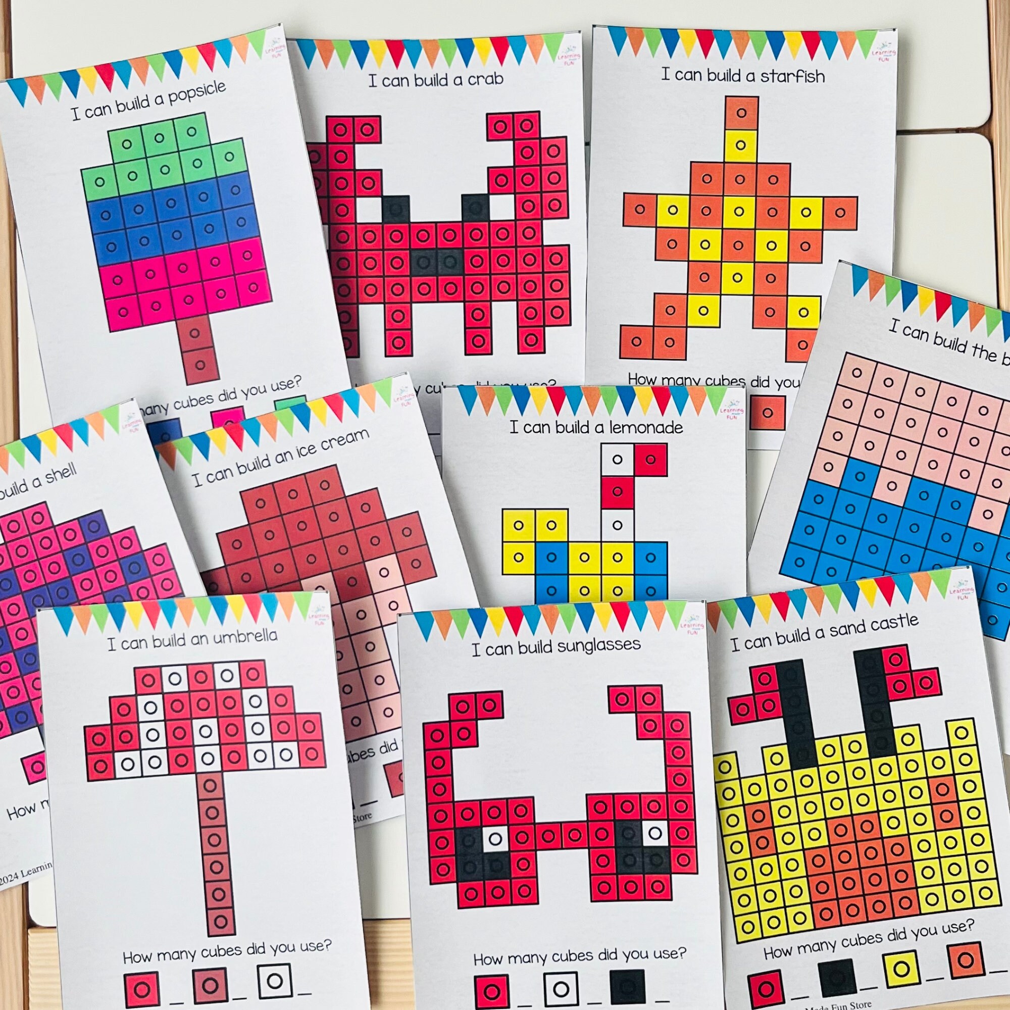 Summer Snap Cubes Mats: Preschool Math Game (PDF Download) - Etsy