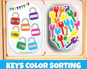 Keys Color Sorting Game Toddlers | Printable Flisat Insert for Preschool & Kindergarten | Color Matching Activity for Kids Trofast Insert