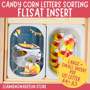 Inserto de Flisat para clasificar letras de caramelos de maíz: Halloween para preescolares (Descarga digital)