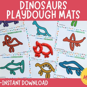 Dinosaurs Play Dough Mats, Printable Play Doh Toddler Activities, Homeschool Montessori Kindergarten Pre-K Preschool Materials, Fine Motor