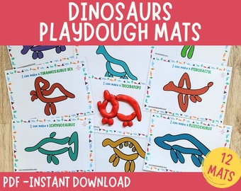 Dinosaurier Spielmatte, druckbare Play Doh Kleinkind Aktivitäten, Homeschool Montessori Kindergarten Vorschulmaterialien, Feinmotorik