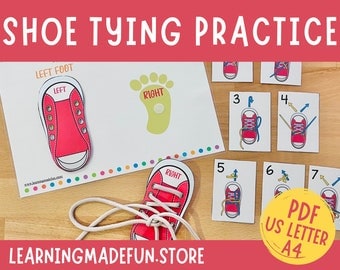 Shoe Tying Practice for Kids, Fine Motor Skills, Preschool Printables, Montessori, Tie Your Shoes, Life Skills, Shoe Lacing Sequence Cards