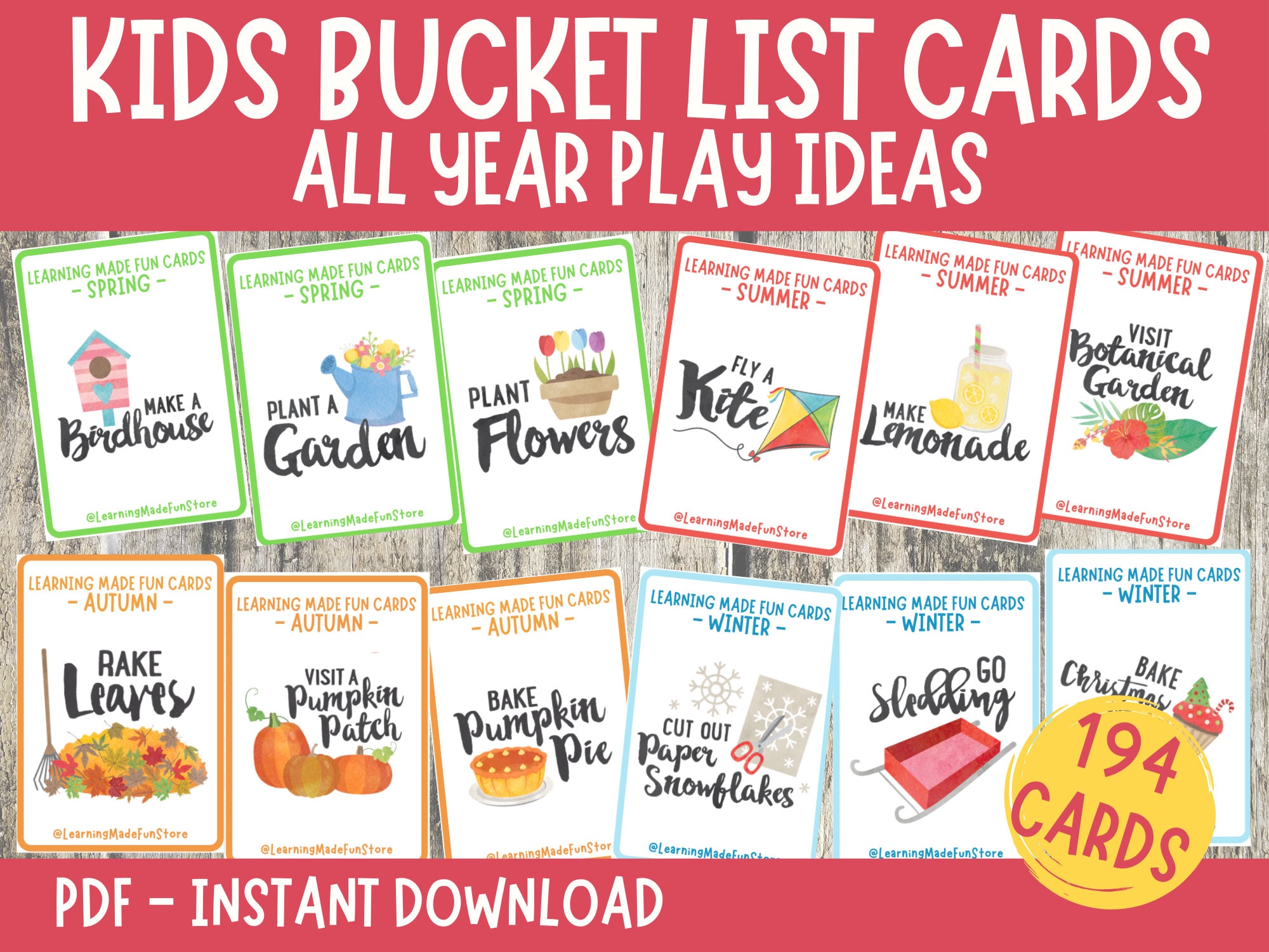 Kids Bucket List Activity Cards Spring Summer Autumn Winter - Etsy