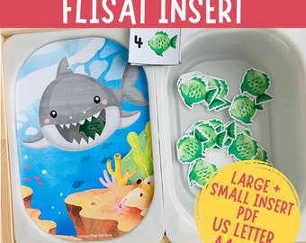 Feed Shark Counting to 20, Printable Flisat Insert, Trofast Insert, Preschool Pretend Play, Toddler Dramatic Play, Ocean Sensory Table