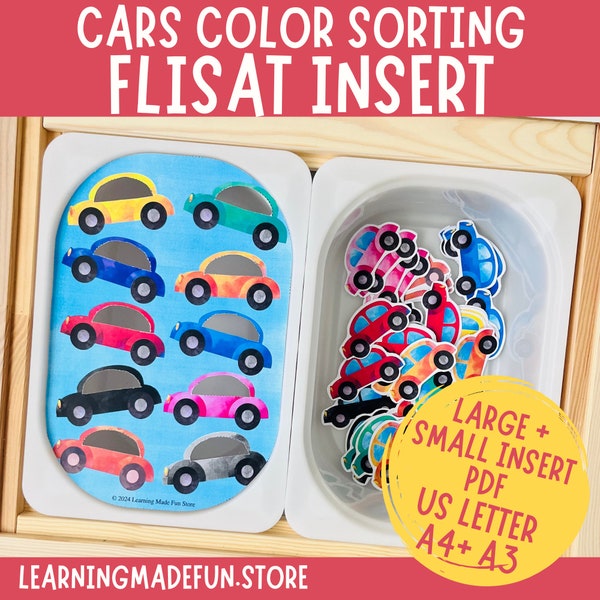 Cars Sort by color, Flisat Insert, Trofast Insert, Flisat Printable, Preschool Pretend Play, Toddler Dramatic Play, Transport Sensory Table