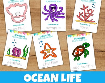Ocean Life Playdough Mats, Sea Animal Cards (Digital Download)