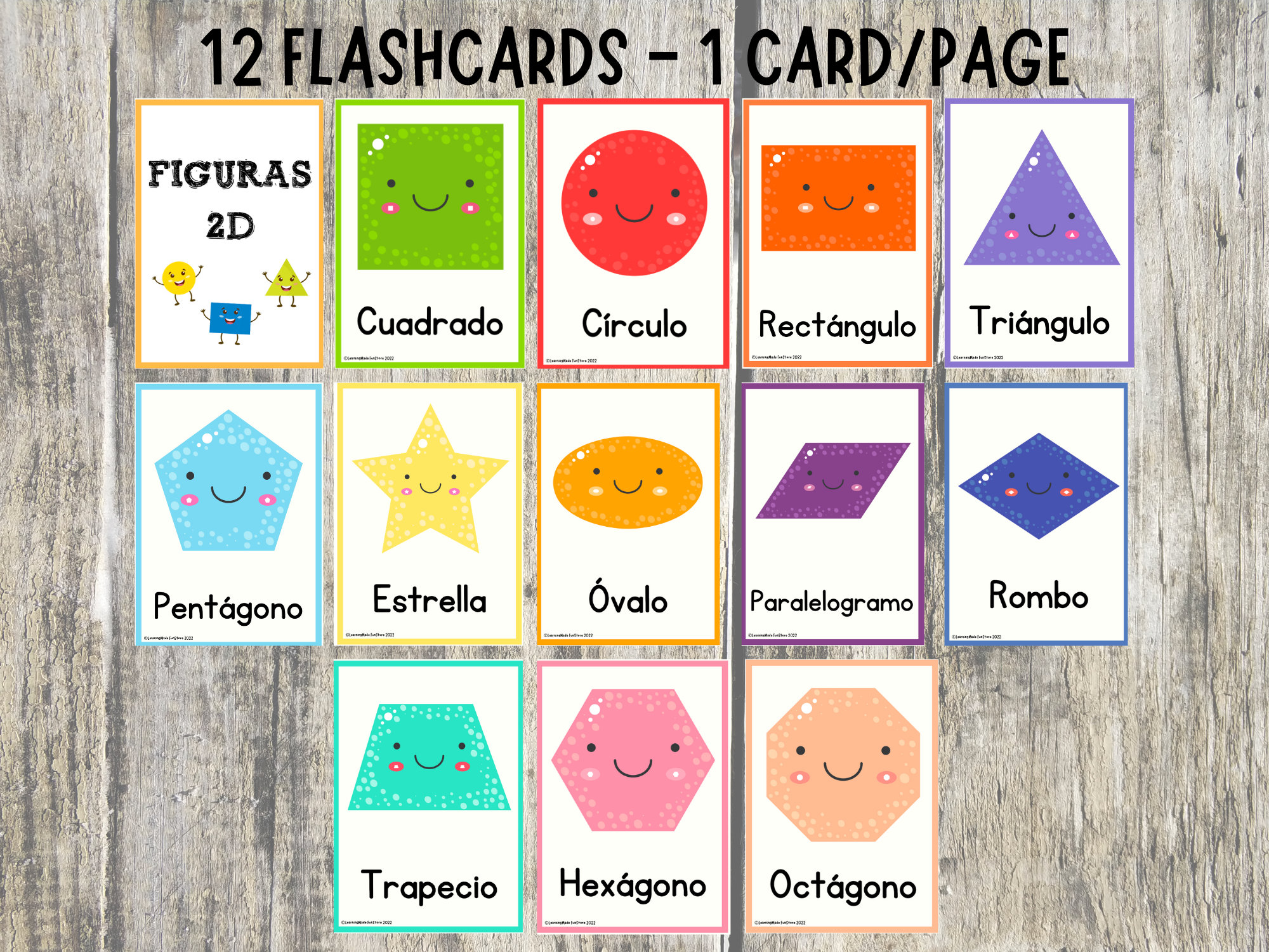Shapes Flashcards in SPANISH 2D Shapes Preschool Etsy