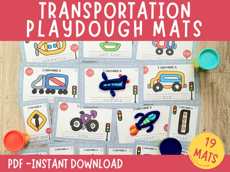 Puede incluir: Diecinueve plantillas de plastilina imprimibles que presentan varios modos de transporte, incluyendo un submarino, un velero, un cami&oacute;n, un avi&oacute;n, un autob&uacute;s, una bicicleta, un cohete y una carretera. Cada plantilla tiene una se&ntilde;al de stop, sem&aacute;foros y la frase "Puedo hacer un".