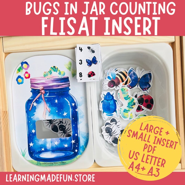 Bugs in Jar Counting, Printable Flisat Insert, Trofast Insert, Preschool Pretend Play, Toddler Dramatic Play, for Sensory Table, Learning