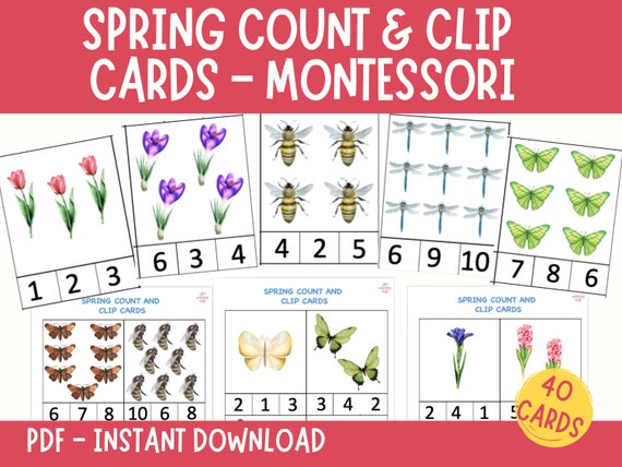 Montessori Spring Count Clip Cards Numbers 1-10 Count and