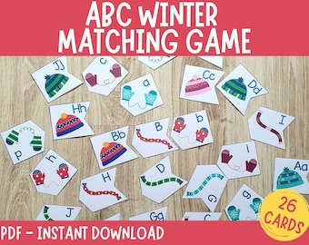 Winter Alphabet Matching Game, Uppercase Lowercase Match, ABC Matching, Winter Learning Activities, Literacy Centers, Preschool ABC Learn