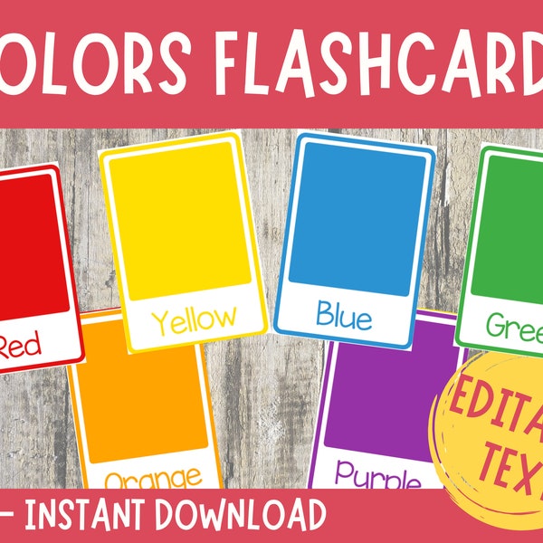 EDITABLE Colors Flashcards, Preschool Flash Cards, Colours Cards, Learning Colors, Montessori Cards for Toddlers, Flashcards Editable, Cards