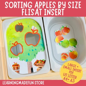 Sorteergrootte Appels Flisat Insert, Trofast Insert, Flisat Printable, Pretend Play, Peuter Dramatisch Spel, voor Zintuiglijke Tafel, Herfst
