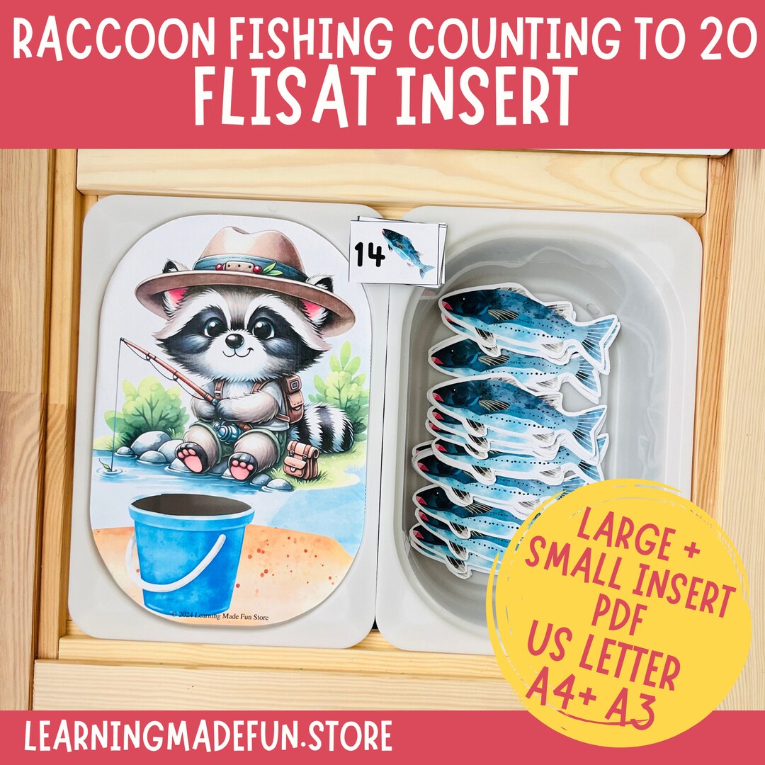 Raccoon Fishing Counting to 20, Printable Flisat Insert, Trofast Insert ...