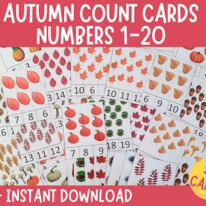 Autumn Count Clip Cards, Numbers 1-20 Count Activity, Montessori Learning, Preschool Math Center, Counting Activity Cards, Learn to count