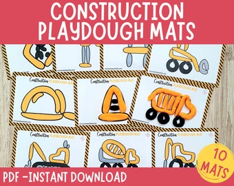 Construction Play Dough Mats, Printable Play Doh Toddler Activities, Preschool Fine Motor Mats, Construction Theme, Construction Activity