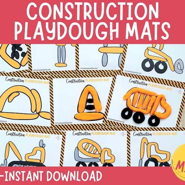 Construction Play Dough Mats, Printable Play Doh Toddler Activities, Preschool Fine Motor Mats, Construction Theme, Construction Activity