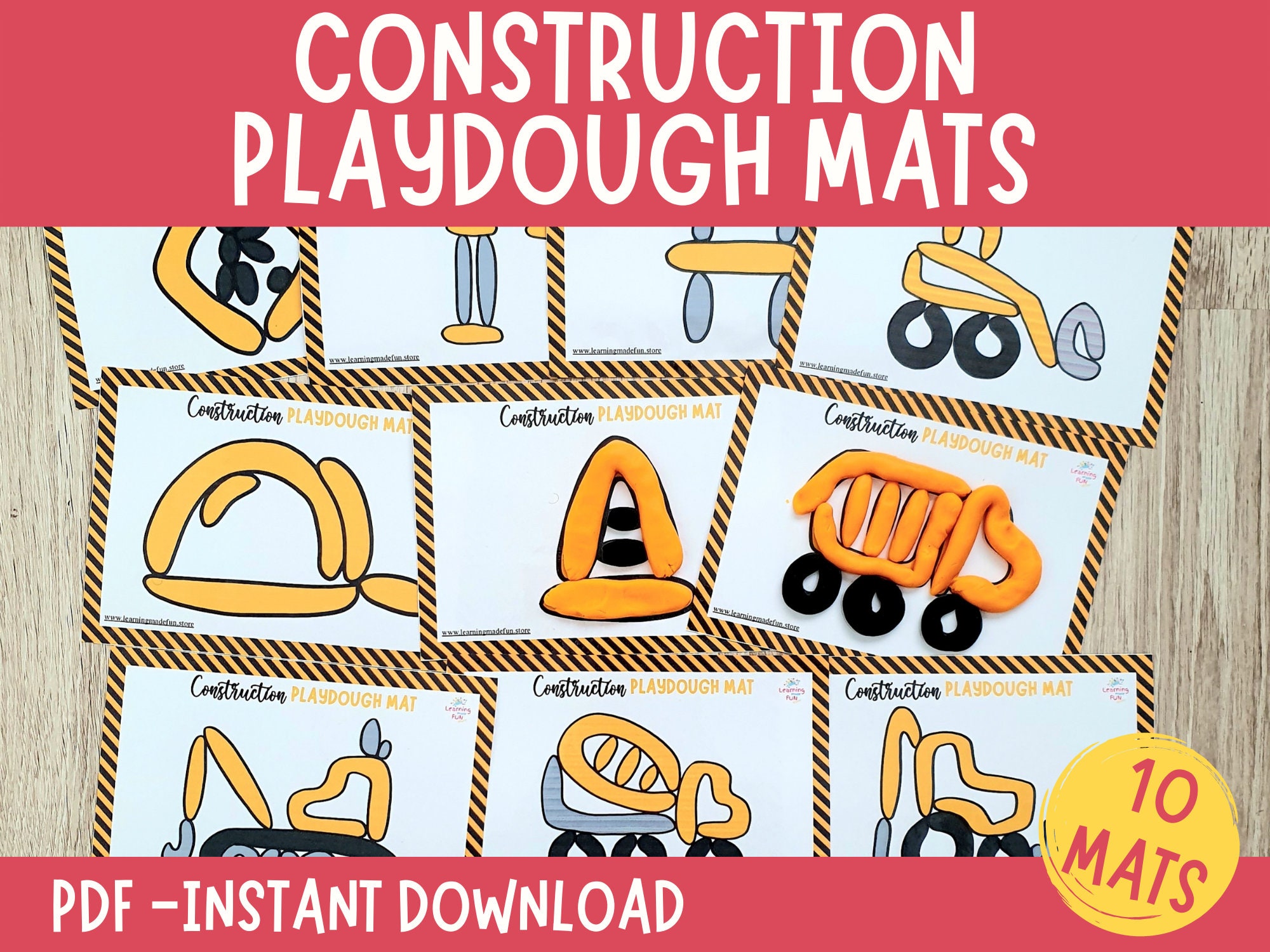 5 Printable Play Doh Mats, Construction Play Dough Mats, Dump Truck Playdough  Mat, Playdough Mats for Boys, Construction Playdough Mat 