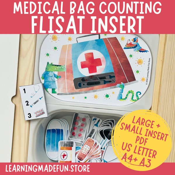 Medical Bag Counting, Printable Flisat Insert, Trofast Insert, Preschool Doctor Pretend Play, Toddler Dramatic Play, Sensory Table, Learning